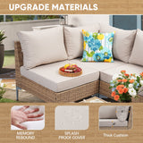JOYURE 5 Piece Wicker Patio Furniture Set,Outdoor conversation Sectional Sofa w/Coffee Table,All-weather Outdoor sofa with Thick and Anti-slip Cushions for Deck,Poolside,Garden,Beige