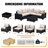 JOYURE Wicker Patio Furniture Set 6-Piece Wicker All-Weather Sectional Sofa, Beige