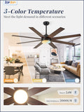 Zardon 72 inch Large Ceiling Fan with Light and Remote, Indoor Black Modern Ceiling Fan, 6 Speed