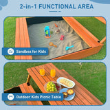 Kids Outdoor Sandbox Wooden Sand Pit with Foldable Picnic Table