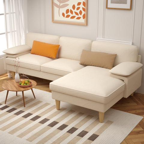 Eunon L Shaped Couch with Chaise Lounge, Modern 4-seat Sofa with Memory Foam & Removable Cover for Living Room, Apartment,Beige