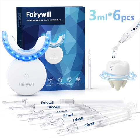 Fairywill Teeth Whitening Kit,24 Blue LED Light with 6*3ml 22% Carbamide Peroxide Teeth Whiten Gel, Built-in timer Gentle and Non-irritating Whiter, Suitable for Beginners or Sensitive Teeth