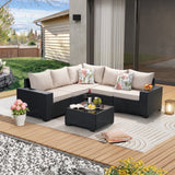 JOYURE Wicker Patio Furniture Set 6-Piece Wicker All-Weather Sectional Sofa, Beige