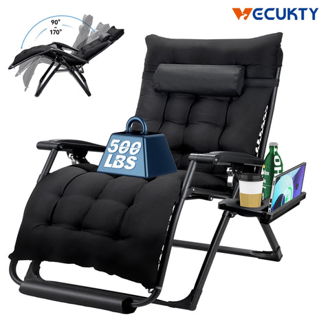 Zero Gravity Chair,VECUKTY Patio Lawn for Indoor and Outdoor Chairs ,500lbs Oversized XL 29IN Ergonomic Lounge Folding Reclining Chair,Black