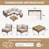 JOYURE 5 Piece Wicker Patio Furniture Set,Outdoor conversation Sectional Sofa w/Coffee Table,All-weather Outdoor sofa with Thick and Anti-slip Cushions for Deck,Poolside,Garden,Beige
