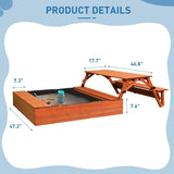 Kids Outdoor Sandbox Wooden Sand Pit with Foldable Picnic Table
