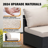 JOYURE Wicker Patio Furniture Set 6-Piece Wicker All-Weather Sectional Sofa, Beige