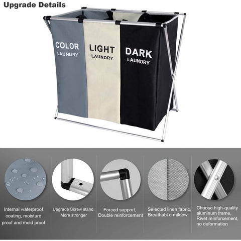 Keenstone Large Clothes Laundry Hamper Sorter  – 3-Section 135L Waterproof Storage Bag Basket Sorter with 600D Oxford Fabric, Wheels & Lids for Laundry Room Organization & Toys Storage