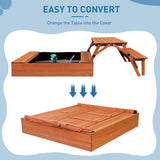Kids Outdoor Sandbox Wooden Sand Pit with Foldable Picnic Table