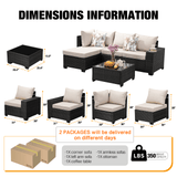 JOYURE Outdoor 5-Piece Wicker L-Shaped Corner, Beige