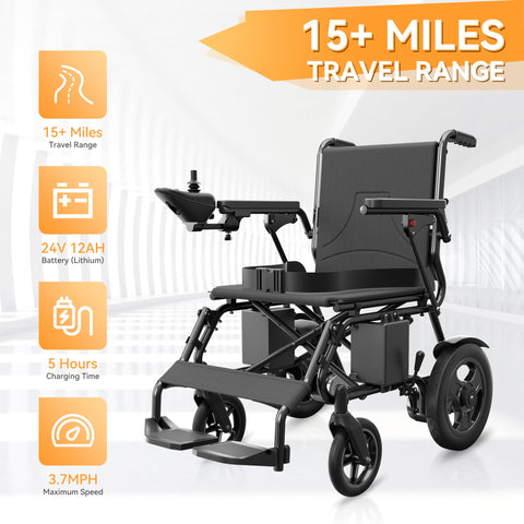 Kepane Folding Electric Wheelchair,15-Mile Range, 500W Motor, Puncture-Resistant Tires, All-Terrain Use, Easy to Operate, Lightweight and Portable for Travel and Transportation Black