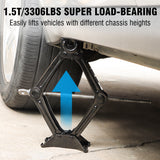 1.5 Ton (3306 lbs) Scissor Jack Kit - Quick Lift for Tire Changes, Compatible with Autos, SUVs, and MPVs